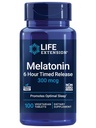 Life Extension Melatonine 6 Hour Timed Release, 300 mcg, Extended-Release Formula for Gentle Support, Gezonde circadiane ritmes, Cellular Defense, Gluten-Free, Non-GMO, Vegetarisch, 100 tabletten