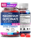 Magnesium Glycinate Gummies 400mg, Hoge Absorptie Magnesium Supplement voor Vrouwen, Mannen en Kinderen, Spierondersteuning en Ontspanning, Suikervrij, Veganistisch, 60 Days Supply
