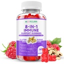 Immune Support Gummies 8-in-1 Formula Herbal Supplementen met Astragalus, Vlierbes, Quercetin, Bromelain, Echinacea, Vitamine C, D3 en Zink voor elke dag Balance, Raspberry Flavor, 60 Tellen