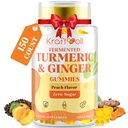 5 maanden levering Kurkuma en gember Gummies met zwarte peper, gefermenteerd Kurkuma voor gezamenlijke comfort & mobiliteit, suikervrije met vitamine D3 + K2, natuurlijke perzik smaak en 150 Gummies