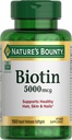 Nature's Bounty Biotin, Ondersteunt Metabolisme voor cellulaire energie en gezond haar, huid, en nagels, 5000 mcg, 150 Softgels