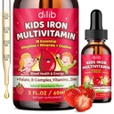 Liquid Iron Supplement voor kinderen, Kids Multivitamine met ijzerdruppels met zink, vitamine B Complex, Folate - Ondersteuning Blood Builder & Energy, Iron Deficency for Women, Men, Vegan Strawberry 2 Fl Oz