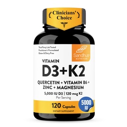 Sandhu's vitamine D3 K2 Magnesium 5000 IE, 120 mcg K2 capsules 120 telling (verpakking van 1) met VIT B6, zink en quercetine D3K2 ondersteunt Superior Absorptie, Energie, Immune, Spiergezondheid voor mannen en vrouwen