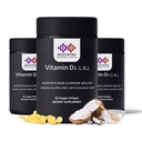 Vitamine D3+K2 met kokosolie - Vegan Vitamin D 5.000 IE & MK7 Vitamine K 110mcg voor bot, hart- en immuunondersteuning, niet-GMO, derde partij getest, sojavrij, hoge Absorptie 60 Veggie Softgels