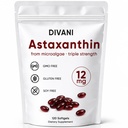 DIVANI Astaxanthine 12 mg, Antioxidant Supplement voor dagelijkse Wellness, Immune, Eye & Skin Support, Non-GMO, Glutenvrij - 120 Softgels