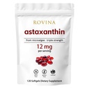 Rovina Astaxanthine 12mg Softgels • Krachtige natuurlijke antioxidant ter ondersteuning van oogcomfort, vitaliteit van de huid en immuungezondheid • Glutenvrij • 120 granen