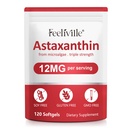 Premium Astaxanthine Supplementen 12mg 120 Softgels, Astaxanthine Antioxidant Supplement voor oog, huid, gewricht, hersenen, verse microalgen Bron voor hart en immuunsysteem gezondheid
