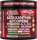 Clean Nutra Astaxanthine 12mg Lycopeen Supplement met vitamine A C D3 E, L-tyrosine, Selenium, Vlas, Grape Seed, Gotu Kola, Amla, Black Pepper, 90 Complexe Veggie Capsules