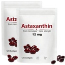 2pack Astaxanthine 12mg, 120 Softgels, Max Strength Antioxidant met Kokosolie, Natuurlijke Formule, Hoge Absorptie voor Eye & Skin Support, Natuurlijke Formule, Non-GMO, Glutenvrij