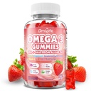 Vegan Omega 3 Gummies 1000mg + CoQ10 + Magnesium - w/Algae EPA 600mg & DHA 400mg, Fish Oil Omega-3 Supplements Alternative for Adults, for Brain, Eye, Immune Health, Strawberry Flavor, 60 Count