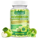 Magnesium Glycinate Gummies voor kinderen en volwassenen - Suikervrij Magnesium Malate met L-Theanine, Omega-3, Vitamine D3, B6, B12, C- Slaap, Kalm, Ontspannen, Hersenen, Bones, Groene Apple & Kiwi,60ct