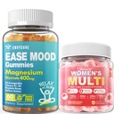 Suikervrij Magnesium Glycineer Gummies 400mg met Ashwagandha + Womens Multivitamine Gummies w Omega-3, Calcium, Enzymen & Probiotica