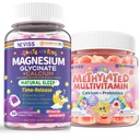 Kinderen Gemethyleerde Multivitamine met Calcium, Probiotica Vitamine D3 K2 + Magnesium Glycinate met Calcium Gevulde Gummies voor volwassenen en kinderen 4+, Slaap Gummies Melatonine Vrij, Suikervrij