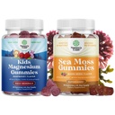 Bundle of Kids Magnesium Gummies - Kalm Ontspannende Mg Citrate met Raspberry Flavor voor nerve Health Muscles & Heart Support en Ierse Zee Mos Gummies met Ierse Zee Mos, Bladderwrack & Burdock Root