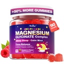 Magnesium Glycinate Gummy's voor kinderen 4+ & Volwassenen, 90 Counts Geen Melatonine Magnesium Gummies voor slaap & Kalm, Suikervrije Vegan met Glycine, L-Theanine, B6, D3, Zink & Omega 3 - Raspberry Flavor