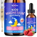 Magnesium Glycinate Liquid for Kids - Citrate, Malate with Omega-3, L-Theanine, GABA, kamille, 5-HTP, D3, Zink, Kids Magnesium Drops for Sleep, Calm, Relaxation & Focus, Aardbei smaak, 2 Fl Oz
