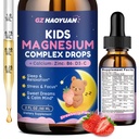 Kinderen Magnesium Liquid Drops - Magnesium Glycinate Drops voor kinderen, Citrate Liquid met Calcium, Omega-3, L-theanine, Zink, Vitamine B6 D3 C voor Slaap, Ontspannen, Kalm & Focus, Aardbei smaak,2 Fl Oz