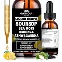 Soursop Bitters Liquid,10-in-1 Herbal Sourop Drops with Sea moss,Ashwagandha, Black Seed Oil, Moringa & Oregano for Immune Support, Gut Health, Cell Regeneratie & Antioxidant, Non-GMO, 2 Fl Oz