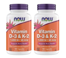Nu Supplementen Vitamine D3 K2, 1000 IE/45 mcg, Cardiovasculaire ondersteuning, Ondersteunt Bone Health, 180 Vegetarische Capsules - Veganistisch, Glutenvrij, Kosher Vitamine D3 en K2 Supplementen (2)