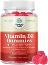 Vegan Vitamin D3 Gummies voor volwassenen - Vitamine D3 5000 IE Natuurlijke Gummy Vitaminen voor mannen en vrouwen Immuniteit Joint Support Plus Tanden - Gelatine Vrij Niet GGO Delicious Aardbei Smaak