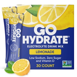 GoHydrate Low Sodium Electrolytes Powder Packets Sugar Free - Instant Hydration Dagelijkse Drink Mix - Zero Sugar Water Flavor Packet Singles met Vitamine D - (Lemonade, 30 Packs)