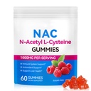 Daiasns NAC Gummies for Adults & Kids 1000mg - Kauwbare NAC Supplement N-Acetyl Cysteine ondersteunt Lung & Liver Detox, Antioxidant & Immune Defense, Aardbei Flavor 60 Tellen