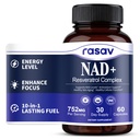 Rasav NAD Supplement 10-in-1 Extra Strength – NAD Resveratrol with CoQ10, Urolithin A, Green Tea Extract & ALA – NMN Supplement Alternative for Women & Men