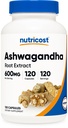 Nutricost Ashwagandha Kruidensupplement 600mg, 120 Capsules - Vegetarisch, niet-GMO, Glutenvrij, Ashwagandha Root