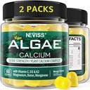 (2 Pack) Calcium Gummies for Women, Sugar Free Calcium Supplement from Sustainable Algae (3rd Party Tested) with Vitamin D3 K2, C, Zinc, Boron, Manganese for Bone Strength, Calcium Absoption, Vegan