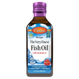 Carlson The Very Finest Fish Oil, 1600 mg Omega-3s, Mixed Berry Flavor, 200 ml Liquid Norwegian Fish Oil, Wild-Caught & Sustainable Sourced