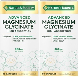 Nature's Bounty Calm Magnesium Glycinate Supplement - High Absorption Magnesium for Relaxed Mood, Heart & Bone Health, 90 Capsules (Pack of 2)