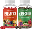 Fruit en groenten Superfood Gummies Supplement - Fruit en groenten Gummy - Natuur Vitaminen Voedingsbalans, Veganistisch, Non-GMO, Glutenvrij - (Total 120 Gummies - Pack of 2) Made in USA