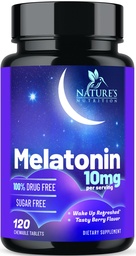 Melatonin Sleep Supplement 10mg - Maximum Strength 100% Drug Free, Non-Habit Forming - Best Sleep Supplements for Adults Restful Sleep - Fast Dissolve Melatonin, Berry Flavored - 120 Chewable Tablets