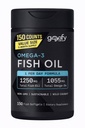 Sports Omega-3 Fish Oil, Triple Strength, (150 Counts) Burp-Less Formula, 1250 mg Fish Oil, 1055mg Omega 3, 1 Softgel per Day