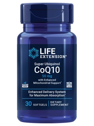 Life Extension Super Ubichinol CoQ10 met verbeterde Mitochondriale Ondersteuning, Heart Health Supplement, Maximale Absorptie, 50 mg, Non-GMO, Glutenvrije, 30 softgels