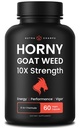 NutraChamps Horny Geit Weed, 1000mg Epimedium Energy Supplement, 10X kracht Icariin, Ginseng, Tribulus & Maca Pillen voor vrouwen en mannen, verbeterde absorptie met zwarte peper, 60 Vegan Capsules