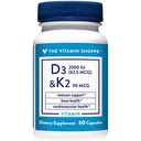 The Vitamin Shoppe Vitamin D3 K2 2500 IU - Bone Density & Heart Health | D3 + K2 MK-7 | 60 Capsules | Synergistic Formula