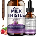 Melkdistel Extract Liquid Drops for Liver Cleanse Detox & Repair, 35-IN-1 Nierondersteuning Supplement met Artichoke & Dandelion voor urinetrek, blaas, Vegan, Non-GMO, Aardbei smaak, 2 FL OZ