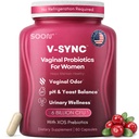 SOON+ Vaginal Probiotics for Women, V-Sync Vaginal Probiotic with Lactobacillus, Cranberry & Prebiotics, Support pH Balance for Women, Urinary Health Digestive Support, 6 Billion CFU, 60 Capsules