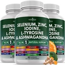 Selenium, Zinc, Iodine, L Tyrosine, Ashwagandha - Thyroid Support Supplement for Women and Men with Bladderwrack, Turmeric, Silica Kelp, Schisandra - 60 Count (Pack of 3)