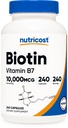 Nutricost Biotine (Vitamine B7) 10.000 mcg (10 mg) Vitaminesupplement, 240 capsules - Vegetarisch, Glutenvrij, Snelvrij, Non-GMO