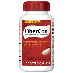 FiberCon Fiber Therapy Coated Caplets, veilige, eenvoudige en comfortabele Onoplosbare Vezel voor darm onregelmatigheid, comfortabele constipatie verlichting zonder gas of opgeblazen, 140 Capletten