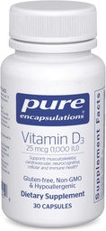 Pure Encapsulations Vitamine D3 25 mcg (1.000 IE) - Supplement ter ondersteuning van bot, gewrichts-, borst-, hart-, colon- en immuungezondheid - met premium vitamine D - 30 capsules