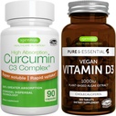 Vegan Vitamin D3 + Hoge Absorptie Curcumine C3 Complex, Vegan Bundle, 365 1000iu Vitamine D3 Tablets + 300% Grotere Absorptie Curcuminoïden met Rapid Uptake, door Igennus