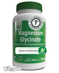 Magnesium Glycinate - Muscle, Nerves, Relaxation & Sleep Supplement | 200mg Elemental Magnesium Fully Reacted Chelated | Gentle on the Stomach | Non-GMO 240 Tablets | by Health Thru Nutrition