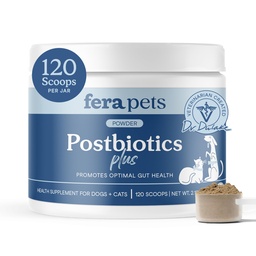 Fera Huisdieren Postbiotica Plus Prebiotica voor honden en katten - met glad Elm - bevordert optimale spijsvertering en ontsteking van de gezondheid - Verbetert immuniteit - 120 scoops