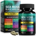 Sea Moss Black Seed Oil Ashwagandha Ginger, Sea Moss Capsule Supplement with Turmeric Burdock Root Bladderwrack Vitamin C Vitamin D3 Black Seed Oil Capsule 60 Count