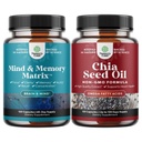 Bundle of Nootropic Brain Supplement for Memory and Focus Enhancement - Cognitive Complex for Mind Vitality and Chia Seed Oil Extract Capsules Plant Based Omega 3 6 9 Supplement for Digestive Support