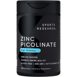Sports Research High Potency Zink Picolinaat 30mg met biologische Kokosolie 