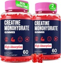 Creatine Monohydraat Gummy's voor vrouwen en mannen, Taurine & B6, Kauwbare Creatina Pre Workout Gummy's voor Max Strength & Muscle Growth, Energy, Endurance, Creatine for Men & Women - 2 flessen